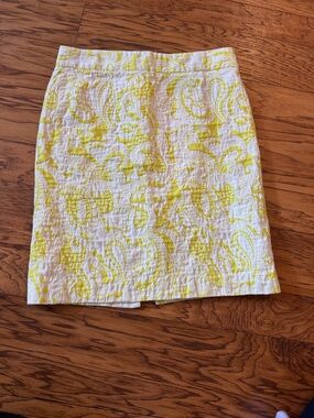 J. Crew White and Yellow Paisley Quilted Pencil Skirt